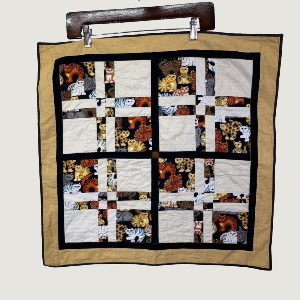 Unbranded Handmade Quilt Wall Hanging 23x23 Multicolor Cat Patchwork Folk Art‎